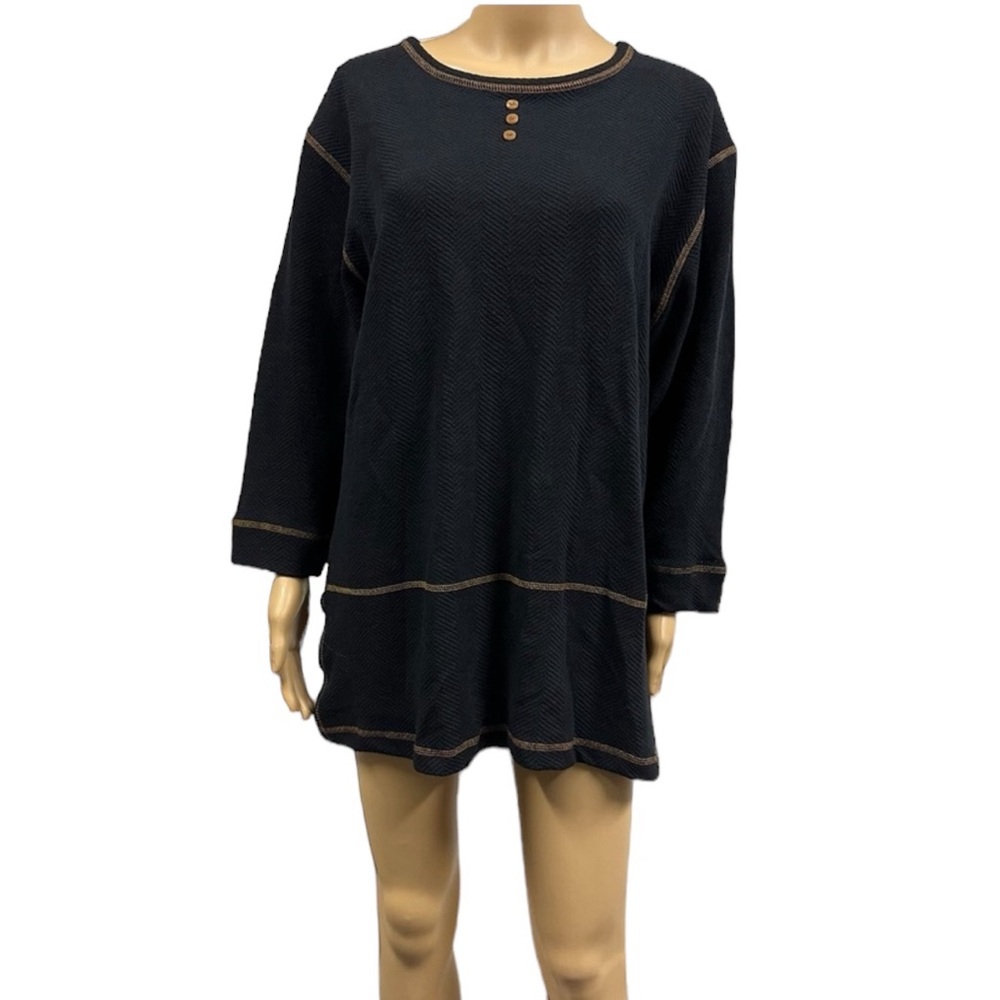 Michael Carrie Black and Tan Jersey 3 Quarter Sleeve Tunic Top Womens XL